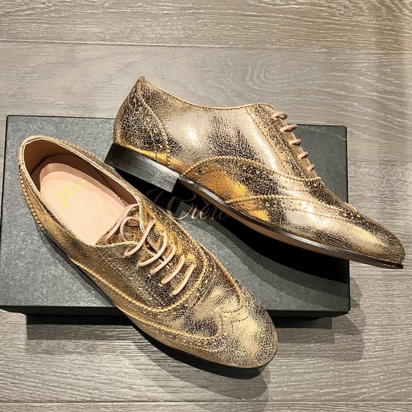 ⭐Host Pick⭐Beautiful and Rare J.CREW Metallic Rose Gold Crackled Leather Oxfords - Picture 3 of 5